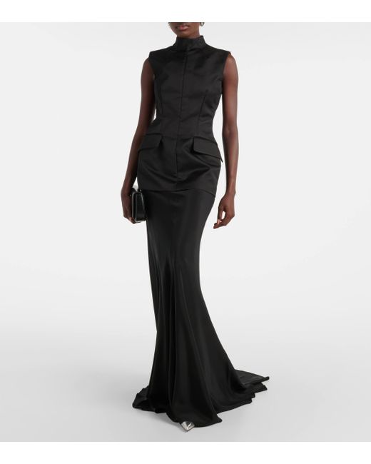 Sportmax Black Satin And Crepe De Chine Gown