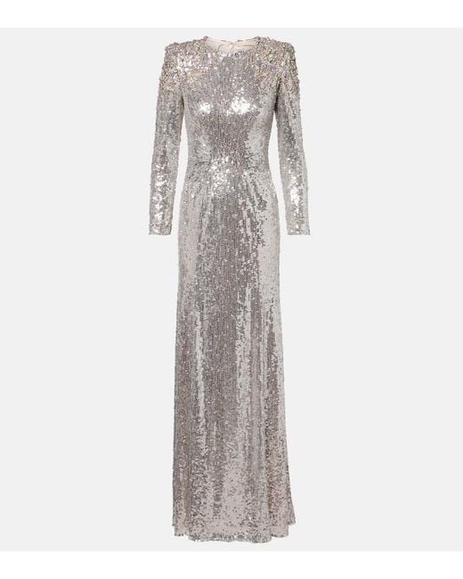 Jenny Packham Gray Dulcet Sequined Gown