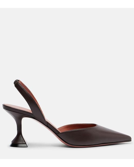 AMINA MUADDI Brown Holli 70 Leather Slingback Pumps