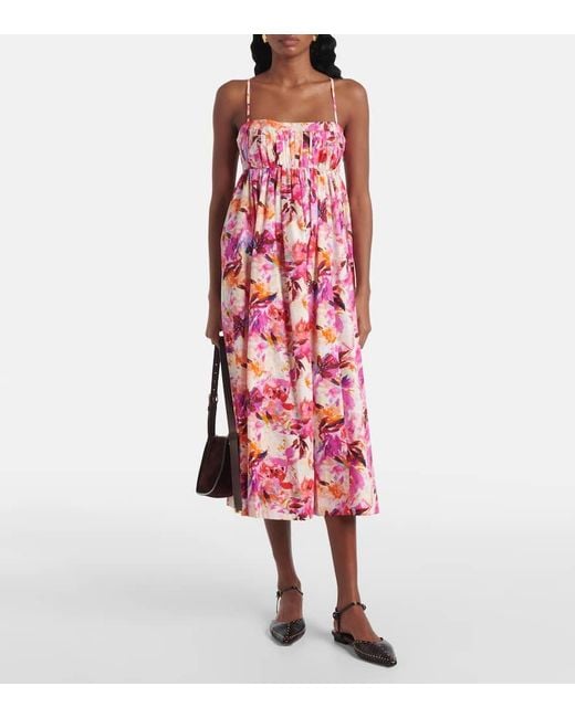 Vestido Largo Lucille De Algodon Floral Ulla Johnson de color Red