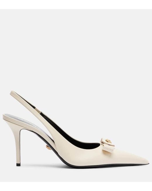 Versace White Slingback-Pumps Gianni Ribbon 85 Aus Leder
