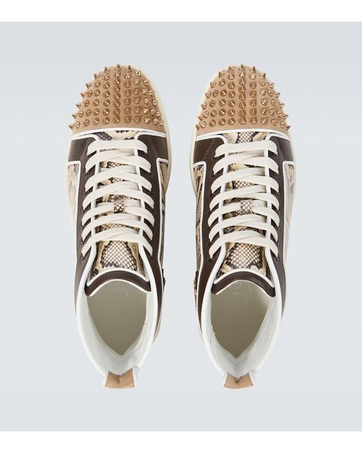 Christian Louboutin Brown Lou Spikes Orlato Flat Leather High-Top Trainers for men
