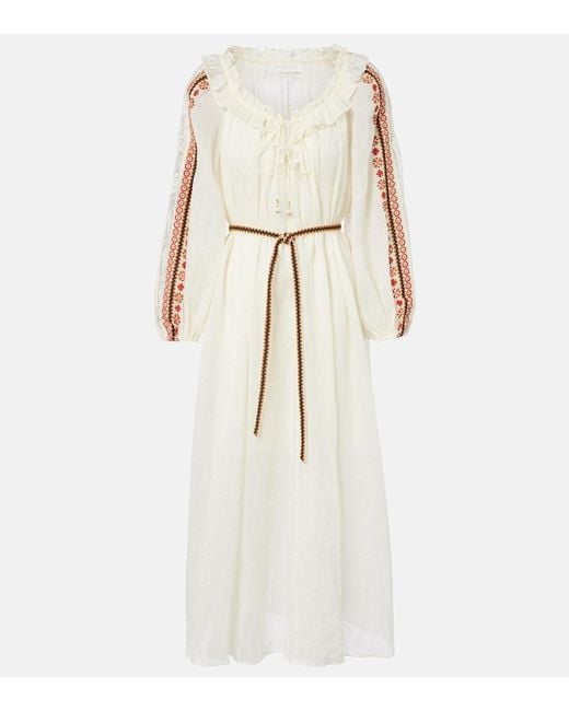 Zimmermann Natural Aster Embroidered Ramie Maxi Dress