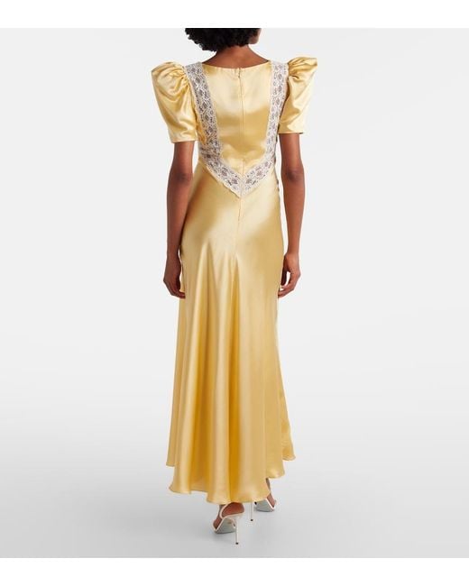 Rodarte Metallic Lace-Trimmed Ruched Silk Satin Maxi Dress
