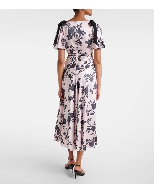 Self-Portrait White Floral Bow-Detail Satin Midi Dress