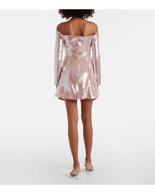 Self-Portrait Pink Sequined Off-Shoulder Minidress