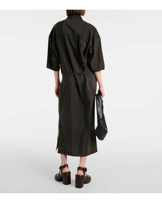 Vestido camisero de mezcla de seda Lemaire de color Black