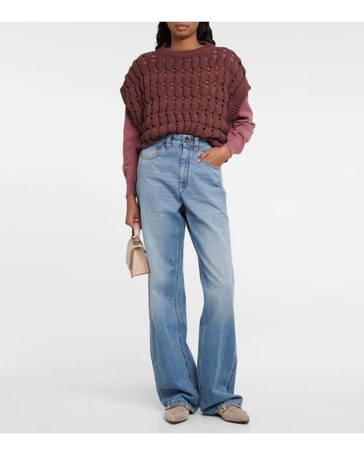 Brunello Cucinelli Purple Open-work Cotton-blend Top