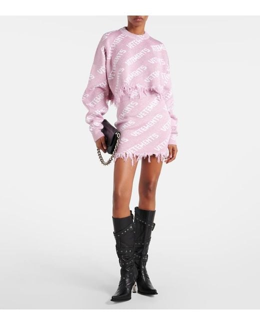 Minifalda en mezcla de lana con monograma Vetements de color Pink