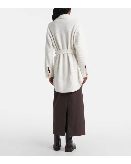 Brunello Cucinelli Natural Belted Wool, Cashmere, And Silk Cardigan