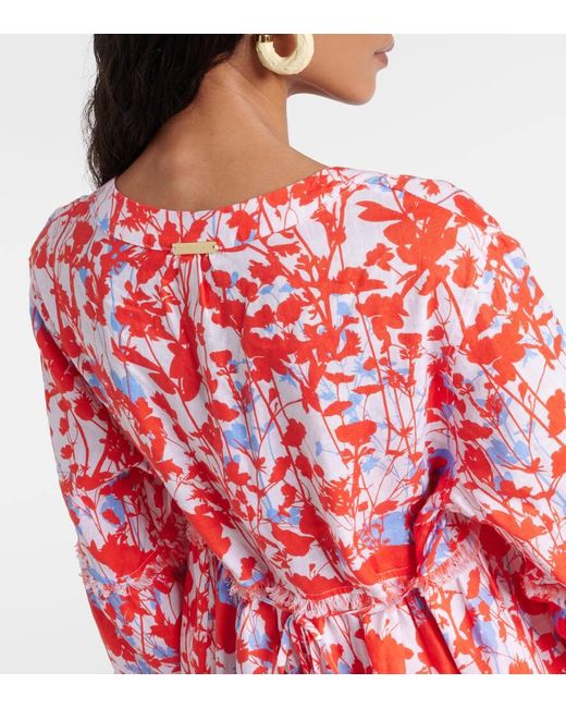 Heidi Klein Red Deia Floral Linen Kaftan