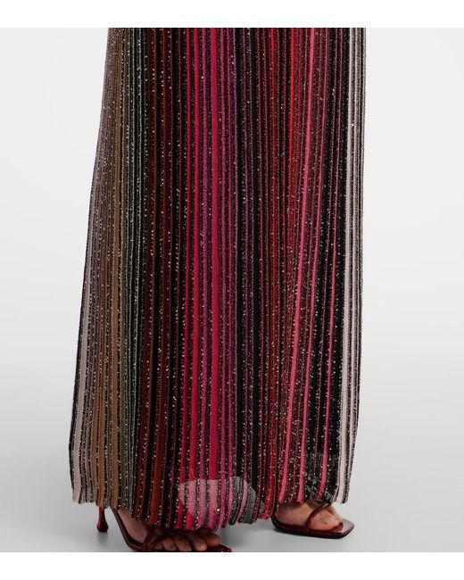 Missoni Red Striped Sequined Lame Maxi Skirt