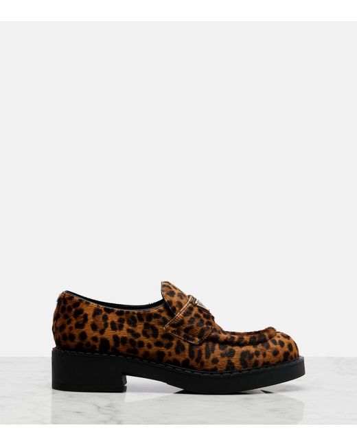 Prada Brown Chocolate Leopard-Print Calf Hair Loafers