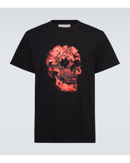 Alexander McQueen Black Skull Printed Cotton Jersey T-shirt for men
