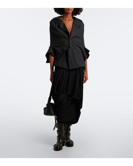 Junya Watanabe Black Asymmetric Draped Wool Midi Skirt