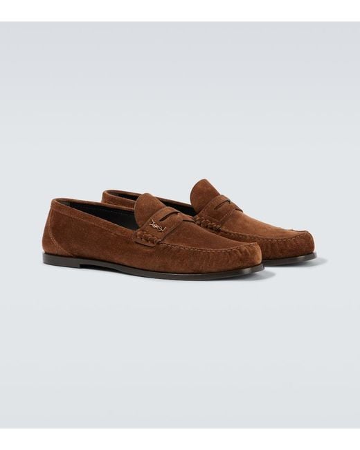 Saint Laurent Brown Laurent Suede Penny Loafers for men