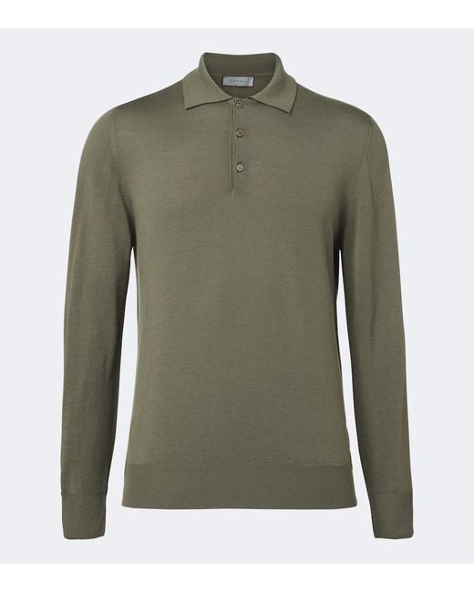 Canali Green Virgin Wool Polo Sweater for men