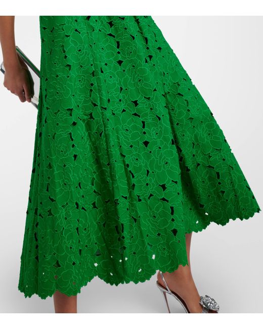 Erdem Green Floral Cutwork Cotton-blend Dress