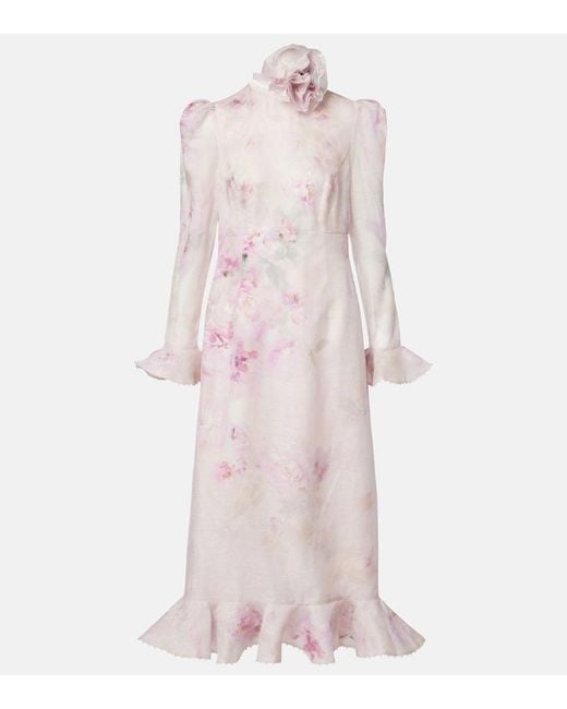 Zimmermann Pink Crush Linen And Silk Midi Dress