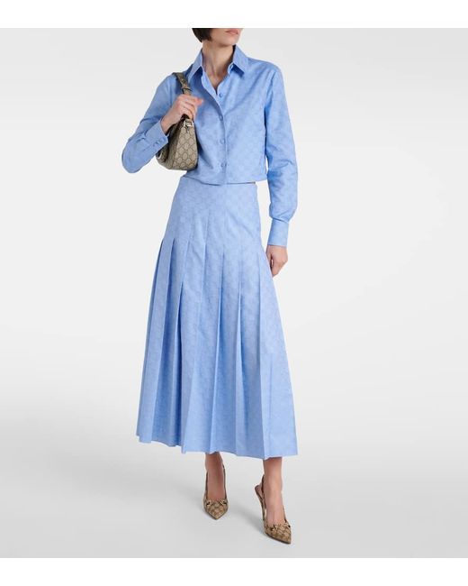 Falda midi plisada de algodon con GG Supreme Gucci de color Blue
