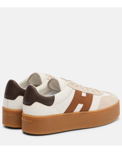 Hogan Brown H681 Leather And Suede Platform Sneakers