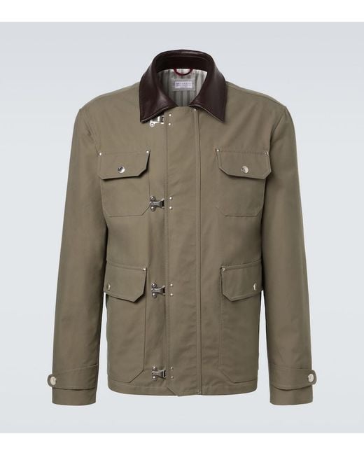 Brunello Cucinelli Green Cotton-Blend Gabardine Field Jacket for men