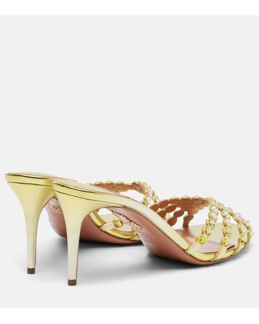 Aquazzura Metallic Tequila Embellished Leather Mules