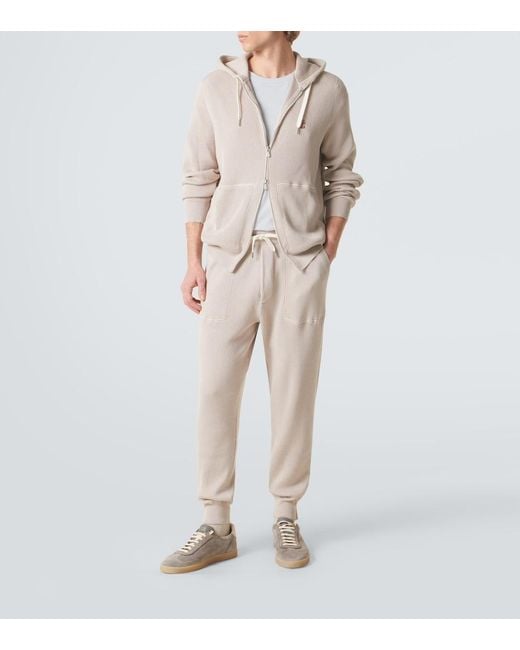 Brunello Cucinelli Pink Logo Ribbed-Knit Cotton Zip-Up Hoodie for men