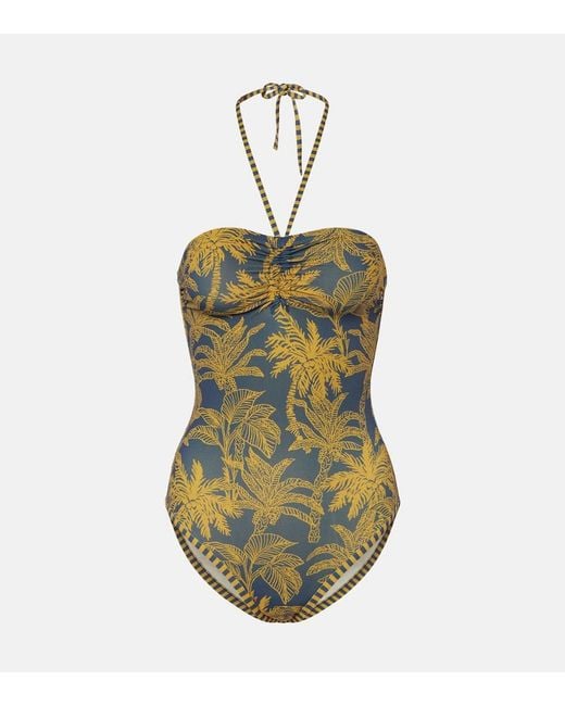 Eres Green Ailleurs Printed Halterneck Swimsuit