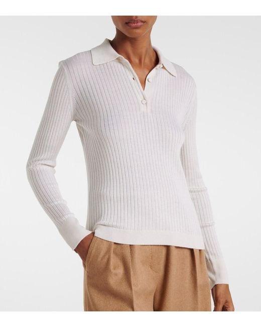 Max Mara White Gitano Cashmere And Silk Polo Sweater