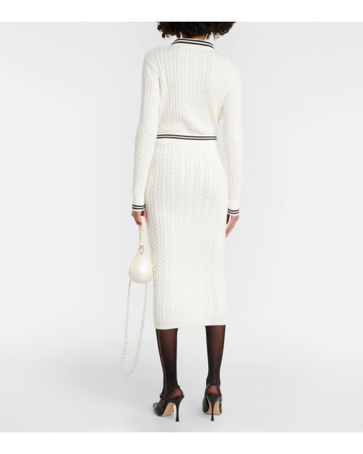 Alessandra Rich White Striped Cable-knit Cotton Midi Skirt