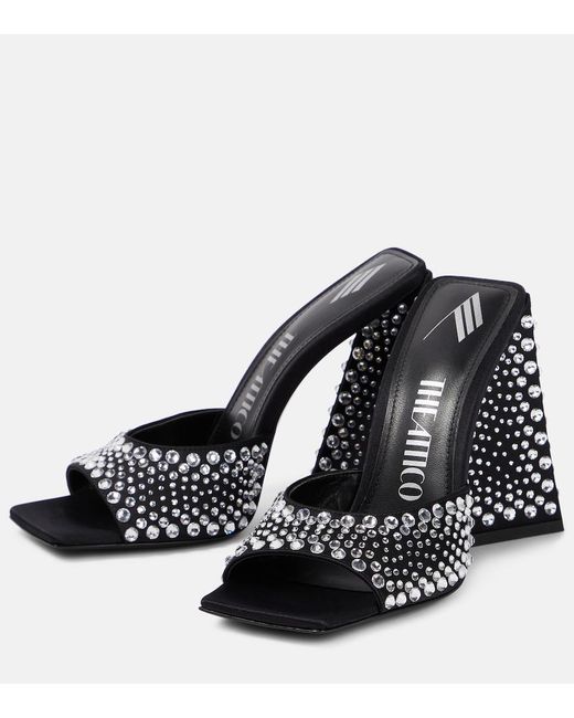 The Attico Black Devon Embellished Satin Mules
