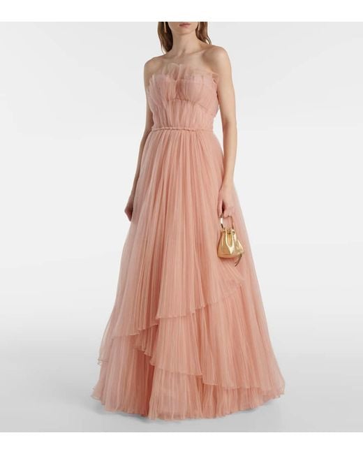 Costarellos Pink Marinel Plissé Tulle Gown