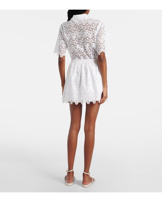 FRAME White The Deco Embroidered Cotton Miniskirt