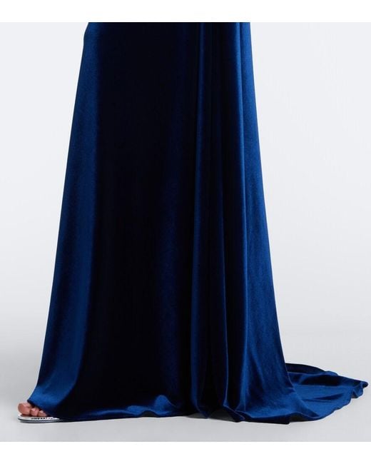 Monique Lhuillier Blue Embellished Draped Velvet Gown