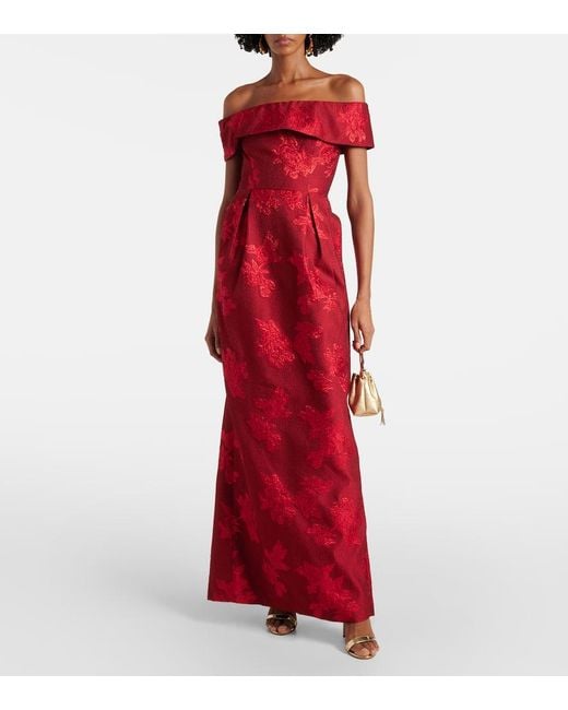 Rebecca Vallance Red Henrietta Brocade Bustier Gown