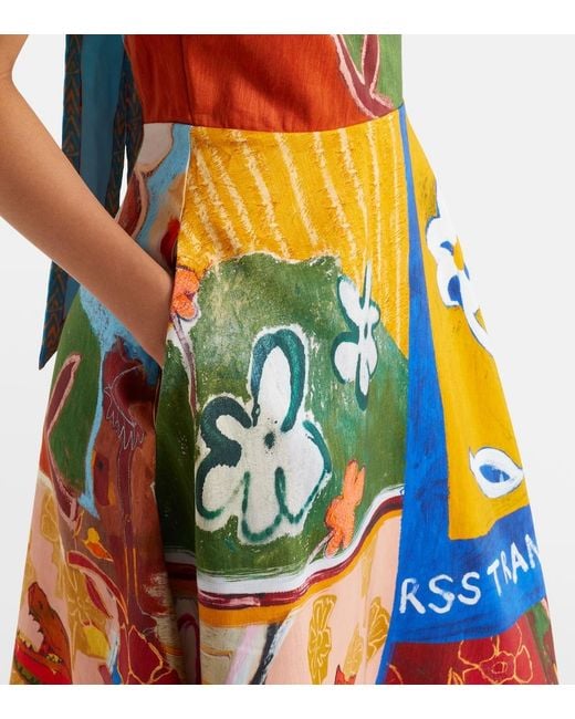 ALÉMAIS White X Mlak Printed Linen-Blend Midi Dress