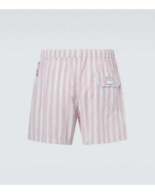 Fedeli Pink Madeira Striped Swim Trunks for men