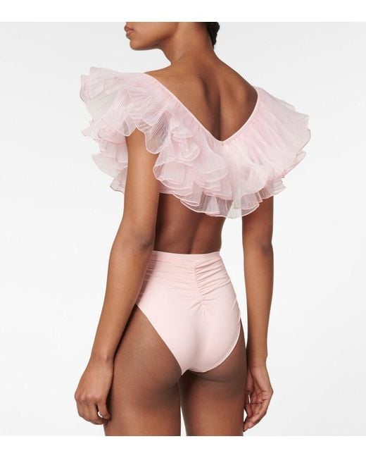 Giambattista Valli Pink Organza-Trimmed Bikini Top