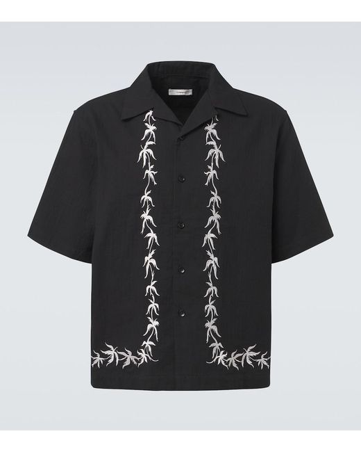 Commas Black Embroidered Bowling Shirt for men
