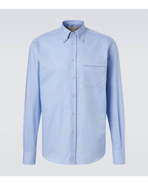 Valentino Blue Cotton Oxford Shirt for men