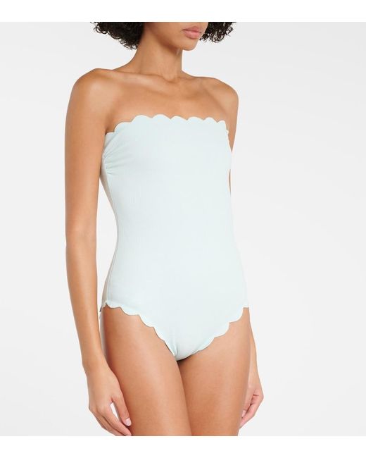 Marysia Swim Blue Scalloped Strapless Swimsuit