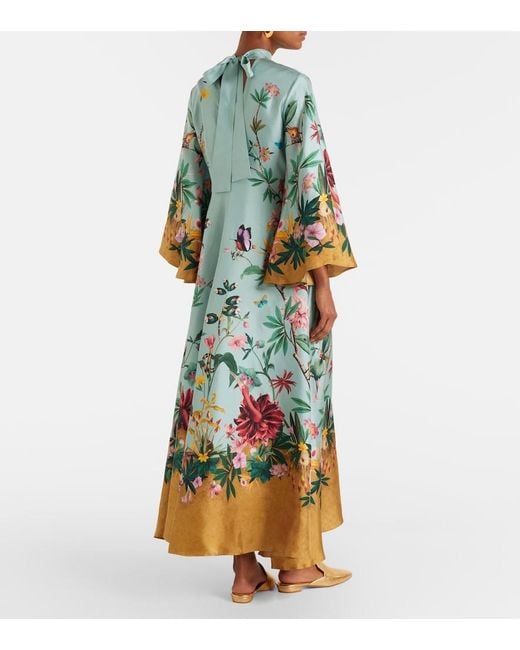 LaDoubleJ Green Magnifico Floral Silk Twill Maxi Dress