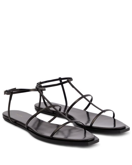 The Row Tbar Leather Sandals in Black Lyst