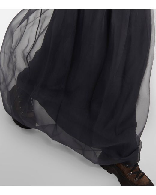Brunello Cucinelli Blue Pleated Silk Chiffon Maxi Skirt