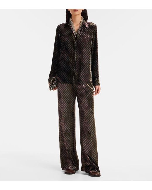 Dries Van Noten Black Printed Wide-Leg Satin Pants