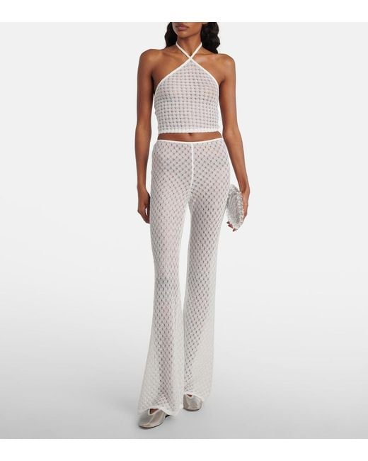 Missoni White Open-Knit Halterneck Lame Crop Top