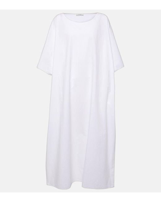 The Row White Isora Oversized Cotton Poplin Midi Dress