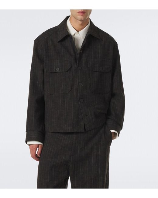 Studio Nicholson Black Kelver Striped Cotton And Wool-Blend Jacket for men