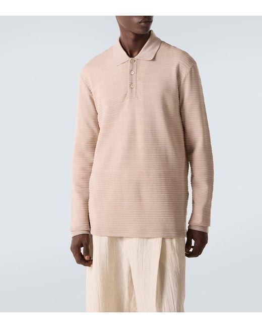 Giorgio Armani Pink Striped Virgin Wool Jersey Polo Sweater for men